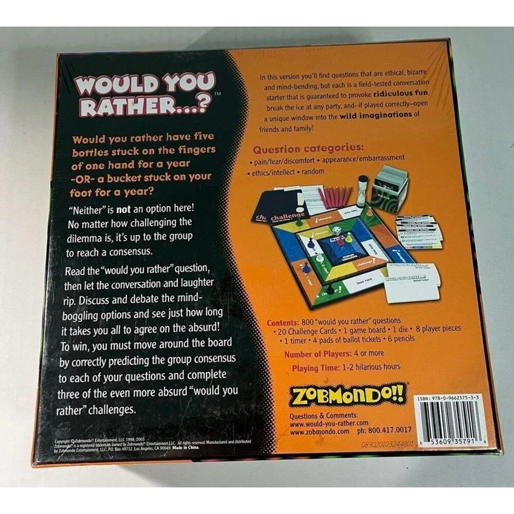 Zobmondo Would You Rather Classic Board Card Game New Sealed Factory Shrink Wrap